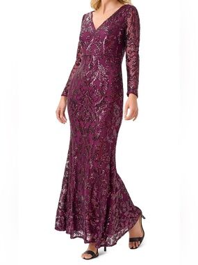 ADRIANNA PAPELL WOMEN’S FORMAL GOWN SIZE 12 LONG SLEEVE SEQUIN CASSIS RED NEW